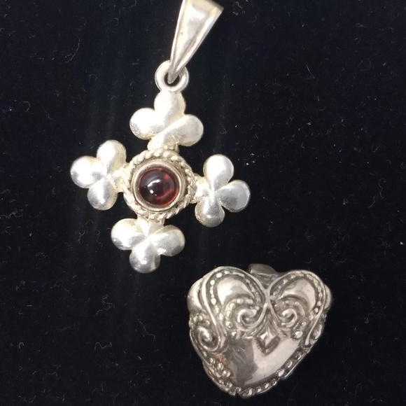 STERLING SILVER HEART & CROSS CHARMS/PENDANTS - Picture 1 of 4